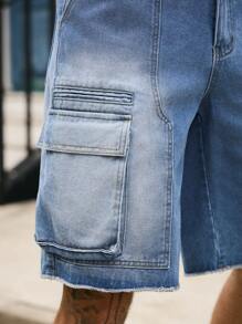 Manfinity LEGND 男士休闲水洗工装牛仔短裤男士短裤 - 藍色 - 查看 3