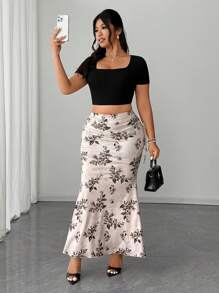 SHEIN Unity 大码优雅半身裙，高端感高低鱼尾裙，2025年新品 - 彩色 - 查看 6