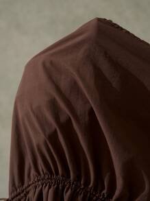 LYSMO 2025 Summer And Early Autumn Minimalist Style INS Blogger Style Brown Suspender Drawstring Dress For Festival Style, Birthday Party Outfits, Airport Style And Back To School Season - Khaki - View 8