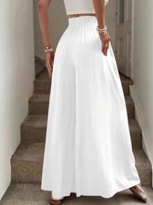 Easowa 度假休闲纯色阔腿裤 - 白色 - 查看 2