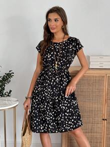 EMERY ROSE Váy ngắn cổ tròn in họa tiết hình học giản dị dành cho nữ, mùa xuân/hè - Nhiều màu - Xem 7