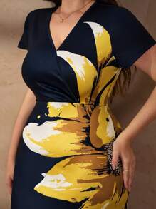 Chikora 大码女式V领修身印花连衣裙，女式教师装，女式机场装，女式生日礼服，生日连衣裙，度假连衣裙，女式骄傲主题服装，女式骄傲主题服装，女式度假装 - 黑色 - 查看 7