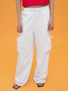 COUREZ Baggy Fit Cargo Tie Trousers /Y2K Summer Bottoms Vintage - White - View 6