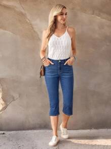 EMERY ROSE 女士休闲开衩七分牛仔裤