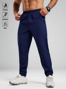 Manfinity Sport Polished Men's Contrast Color Striped Elastic Sports Pants Sweat-Wicking Lightweight Comfortable Running Muscle Minimalist Design Slim Fit For Workout Gymwear Sweat Pants - Royal Blue - View 7