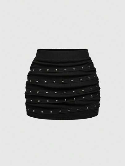 Women's Beaded Ruched Mini Skirt