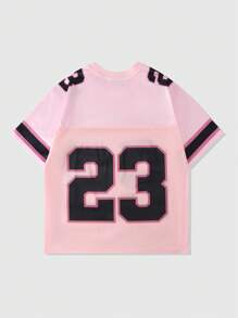 Street Life Preppy Men's Mesh Number Patchwork Short Sleeve Sports T-Shirt, Athletic Jersey - Black - View 2