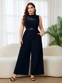 SHEIN Clasi Tuta elegante senza maniche con inserti in rete, disponibile in taglie comode per donna