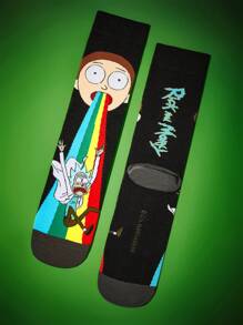 Rick and Morty X SHEIN 3 双男士柔软透气吸湿排汗中筒袜，加固脚趾和脚跟，经久耐用，适合所有季节，黑绿色男女通用 - 彩色 - 查看 11