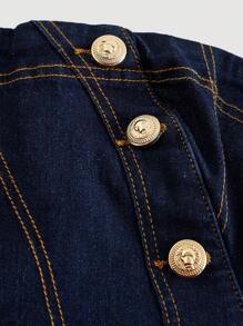 SHEIN Frenchy 女士前扣露背抹胸牛仔连身裤 - 藍色 - 查看 10