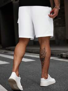 Manfinity Homme Quần short thường ngày thoải mái có túi hộp trơn cỡ lớn cho nam - trắng - Xem 2