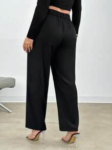 Firerie Plus Size Solid Color Suit Pants In Spring To Summer - Black - View 2