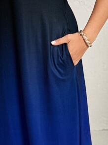Comfylo Vestido de tirantes casual de mujer talla grande con cuello redondo y degradado de color, vestido de invitada de boda, vestido de playa de verano, conjunto de primavera para mujer, vestido de verano, atuendo de vacaciones, vestido casual de mujer