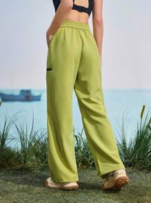 In My Nature 女士拉链口袋阔腿宽松休闲户外裤绿色阔腿裤女款阔腿裤登山裤工装裤 - 綠色 - 查看 4