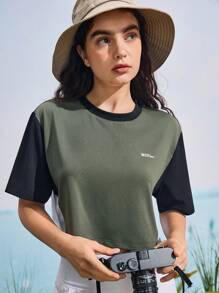 In My Nature Women's Letter Print Color Block Short Sleeve Outdoor T-Shirt - Multicolor - View 10