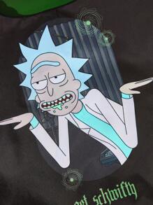 Rick and Morty X SHEIN 1pc Cute Cartoon Character Patterned Drawstring Tote Bag Made Of Polyester Material, Large Capacity, Suitable For Commuting, Shopping, And Traveling, Suitable For Both Ladies And Gentlemen, The Bag Can Be Folded For Easy Storage And Convenient Carrying For Beach - Black - View 5