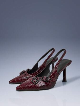 Cuccoo CUCCOO GRLICON Women's Lolita Style High Heel Shoes With Bowknot Decoration, Back Strap, Burgundy