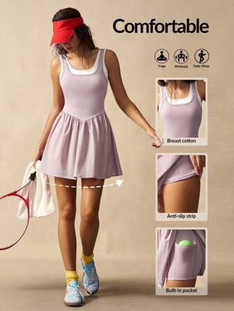 VARSITIE 女式拼色圆领无袖运动连衣裙，夏季