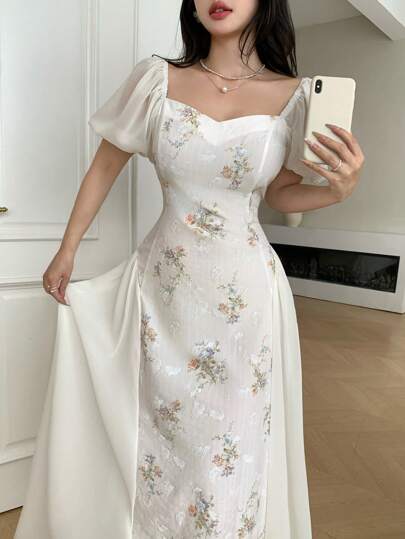 Modelyn 女士时尚浪漫特殊面料白色度假连衣裙