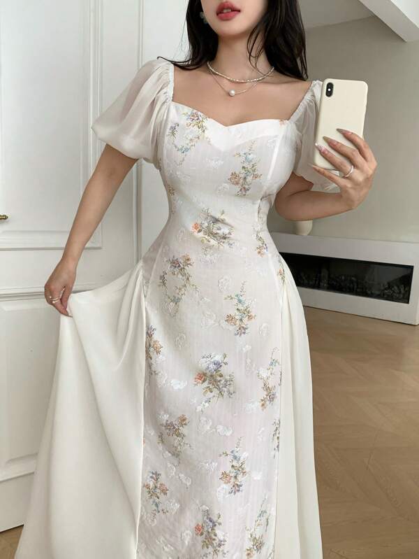 Modelyn Women's Fashionable & Romantic Special Fabric White Vacation Dress