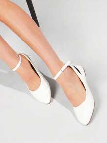 Solezae 女士迷人尖头镂空踝带平底鞋 - 白色 - 查看 6