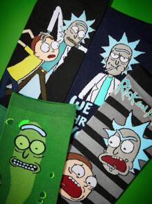 Rick and Morty X SHEIN 4 paia di calzini alla caviglia morbidi, traspiranti, che assorbono l'umidità, per uomo, con punta e tallone rinforzati, durevoli per tutte le stagioni, colori nero e verde, unisex - Multicolore - Visualizzare 4