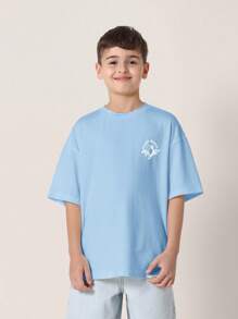 SUMWON Capri Italia 夏季 T 恤地中海超大假日沿海街头休闲图案 T 恤青年时尚休闲风格 - 淺藍色 - 查看 2