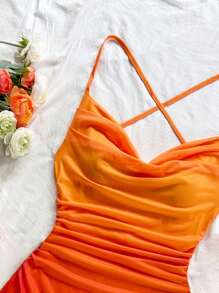 Soleia 女士度假渐变扎染印花细肩带迷你连衣裙，垂坠领口，露背，蝴蝶结，鱼尾，性感风格，迷你连衣裙，茶歇，外出，浪漫约会，海滩装，网眼，年轻，少女