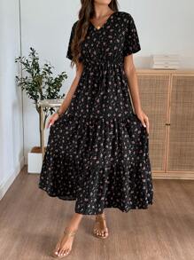 EMERY ROSE 女士度假休闲碎花连衣裙 - 黑色 - 查看 6