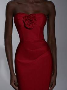 Elitara Đầm Maxi Dài Tay Cổ Chữ V Phối Ren Hoa Thanh Lịch Làm Thủ Công, Cạp Cao, Viền Đuôi Cá, Có Đuôi, Thích Hợp Cho Các Buổi Hẹn Hò, Tụ Tập, Tiệc Độc Thân, Lễ Tốt Nghiệp, Những Dịp Trang Trọng, Tiệc Gala - Màu Đỏ Sâu - Xem 5