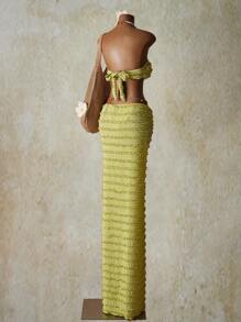 SHEIN ICON Falda tipo túnica de playa con estampado de estrella de mar y efecto arrugado, ideal para el 4 de julio o conciertos country - Verde - Ver 2