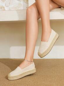 Styleloop 女士平底编织鞋，波西米亚风格，适合度假、万圣节、圣诞节和派对 - 米色 - 查看 2