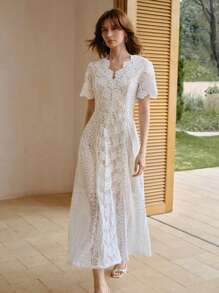 MOTF PREMIUM GUIPURE LACE ZIPPER DRESS - White - View 6