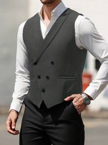 Manfinity Mode Men Double Breasted Waistcoat Without Shirt - Dark Grey - View 5