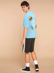 Mystic heart FRIENDS X SHEIN Men's Summer Casual Letter Printed Short Sleeve T-Shirt - Blue - View 7