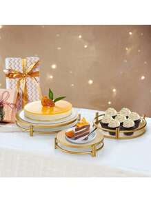 3pcsGolden Cake Stand Set, Circular Dessert Stand, Metal Cupcake Candy Display Tray, Suitable For Weddings, Events, Birthday Parties - Multicolor - View 5
