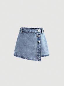 SHEIN Gonna pantalone asimmetrica in denim con bottoni, stile boho casual Y2K, per ragazze, abbigliamento estivo, vacanze e uso quotidiano