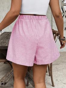 SHEIN VCAY Plus Size Women Loose Casual Elastic Waist Striped Shorts