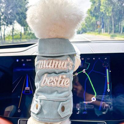 PETSIN 1pc Universal Pet Dog "Mama's Bestie" Cute & Fashion Embroidery Pattern Casual Pullover Jacket, Leash Attachable