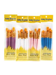 SHEIN 10pcs 2025 New Plastic Handle 10 Pieces Painting Brush Set, Oil Painting, Watercolor, Hand Painting, Art Brushes Set / Slight Glue Overflow Is Inevitable - Multicolor - View 2