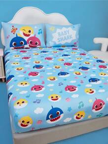 BABY SHARK X SHEIN 1pc Cute Cartoon Pattern Fitted Sheet, Music Pattern, Soft And Warm, Suitable For Various Sizes - Multicolor - View 4