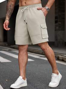 Manfinity Homme 男士加大码工装短裤，带口袋，适合春夏穿着，运动休闲皆宜，时尚百搭。情侣款，也是送给男友或老公的绝佳礼物。 - 卡其色 - 查看 4