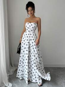 Elenzga Mono sin mangas estampado casual con elegante y sofisticada vibra, estilo de resort