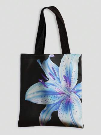 Kawaii Bolso de tela con estampado de flores rosadas a doble cara, versátil para el trabajo, las compras o las vacaciones