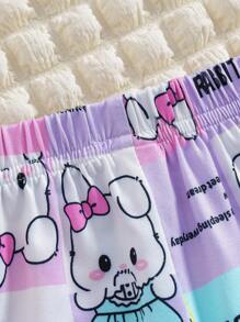 年轻女孩可爱兔子格纹阻燃面料开衫短袖短裤休闲家居服套装，流行服装 - 彩色 - 查看 4