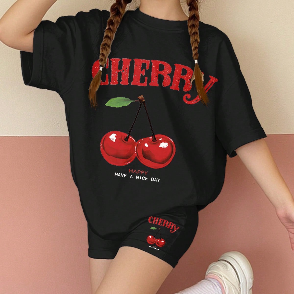 Set de 2 piezas de Top de manga corta holgado casual y Leggings para adolescentes, verano