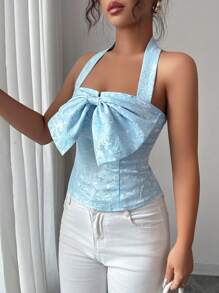 Elenzga Damen Sommer Mode Bluse mit Schleifendekoration und Halsausschnitt