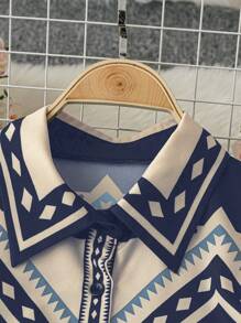 SHEIN LUNE 女士复古花卉印花灯笼袖长袖度假衬衫