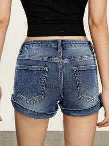 Rina Fox Short vaquero informal de mujer con dobladillo enrollado y bolsillos