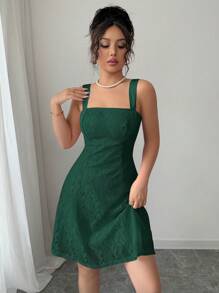 Selianne Váy chữ A hở lưng dây mảnh thanh lịch lãng mạn cho nữ - Màu xanh lá cây đậm - Xem 5